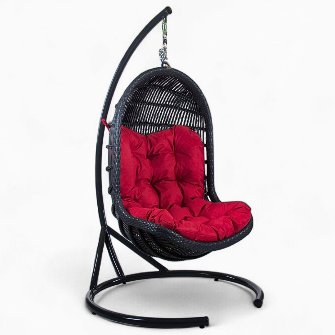 Vysoce kvalitní závěsné křeslo se stojanem PARMA Terico — houpací křeslo s ergonomií klasického křesla. Černé